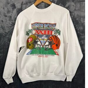 VTG 1989 Super Bowl 23 SF vs Cincy Single Stitch Crewneck Sweatshirt Large USA!